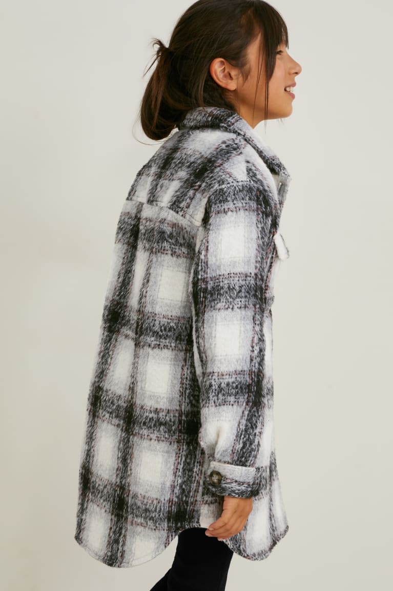 Black / Gray C&A Shacket Check Girls' Jackets | AUWQY-4128