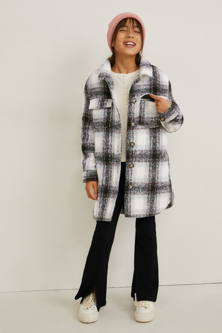 Black / Gray C&A Shacket Check Girls' Jackets | AUWQY-4128