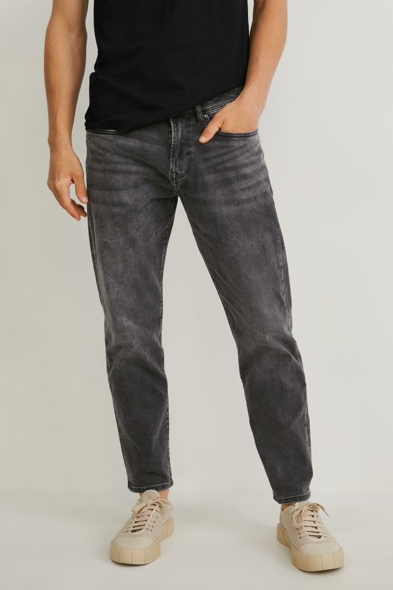 Black Melange C&A Tapered Lycra® Men's Jeans | MUKQO-8423