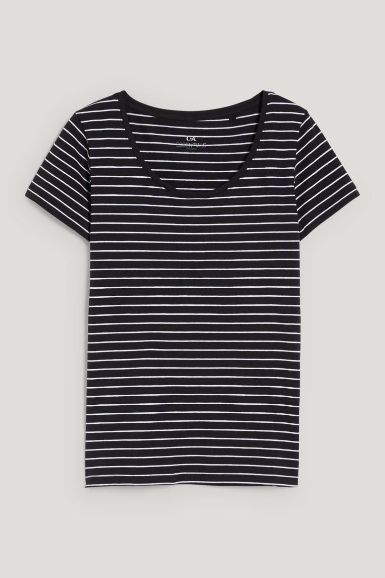 Black / White C&A BasicOrganic Cotton Striped Women\'s T-shirts | NJBKV-8591