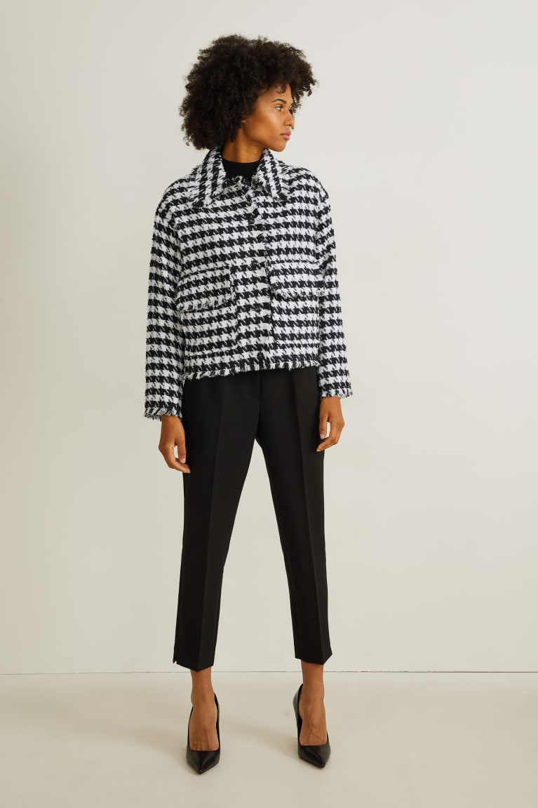 Black / White C&A Bouclé Check Women's Blazers | SGVXT-3065