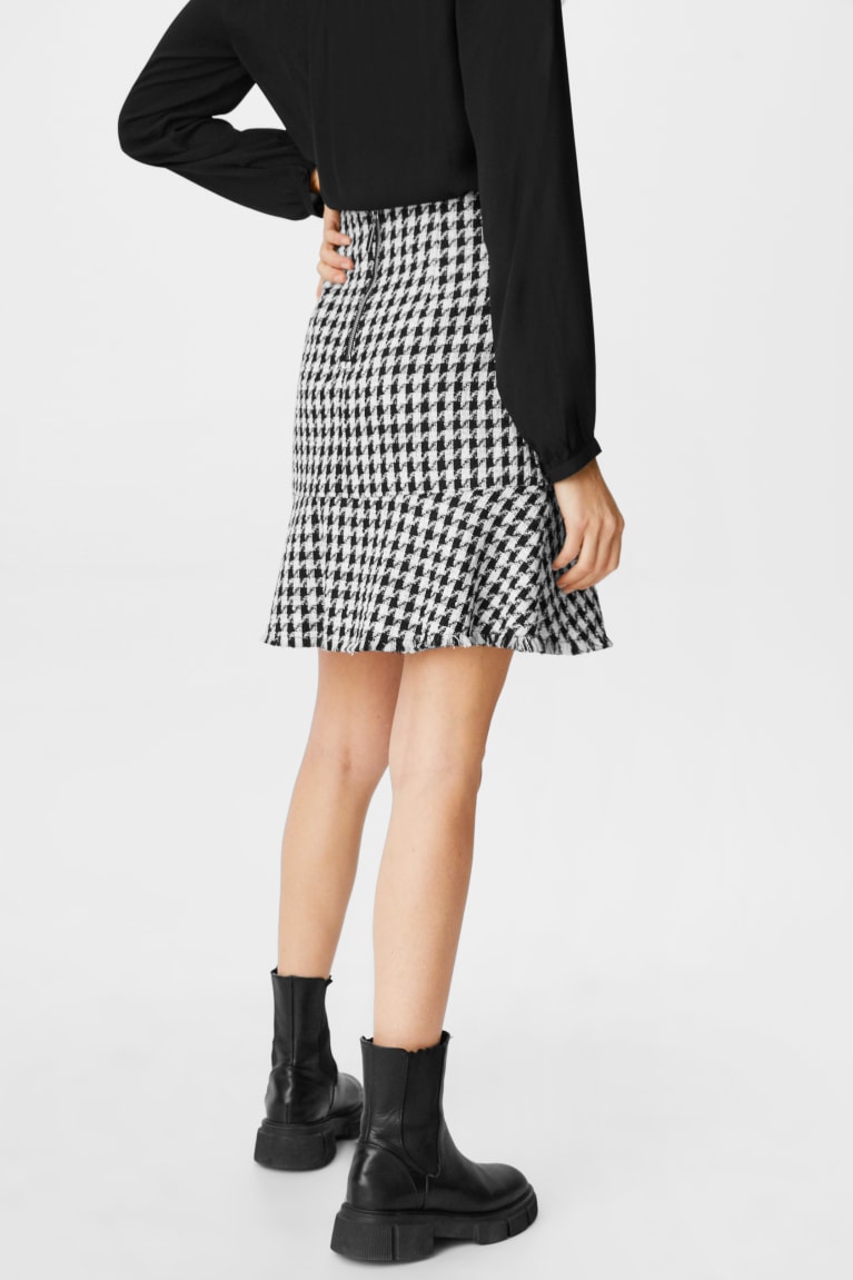 Black / White C&A Bouclé Check Women's Skirts | YENGP-0479