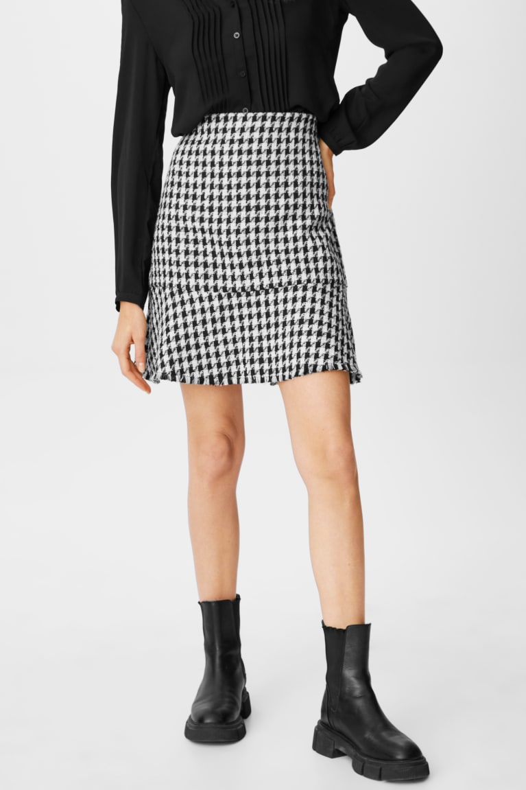 Black / White C&A Bouclé Check Women's Skirts | YENGP-0479