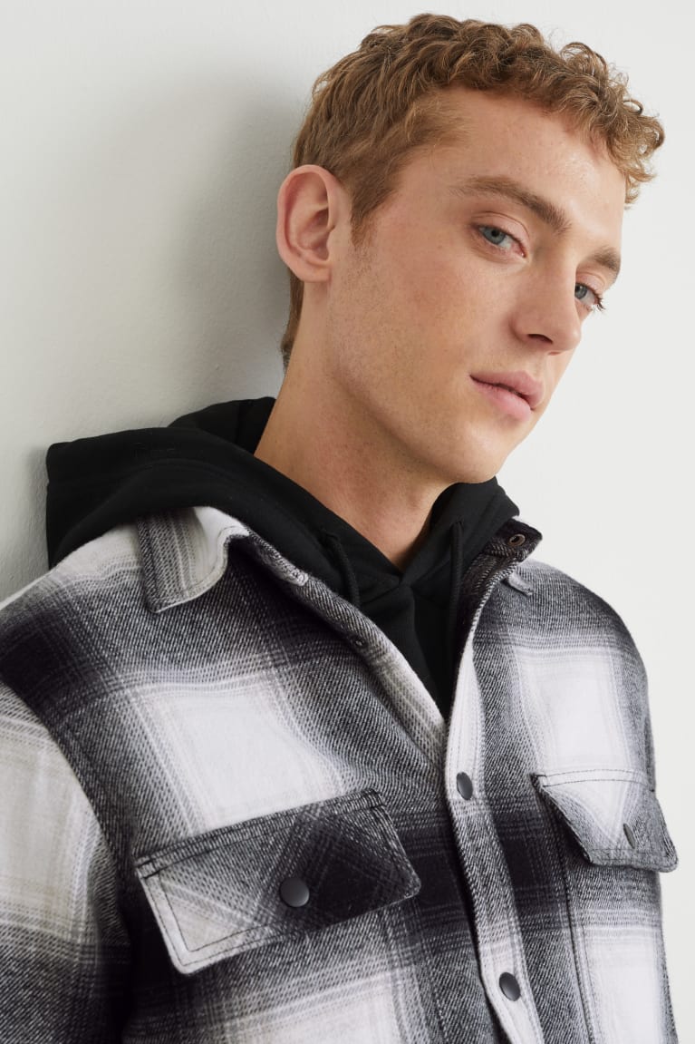 Black / White C&A Check Men's Jackets | QWRJK-9786