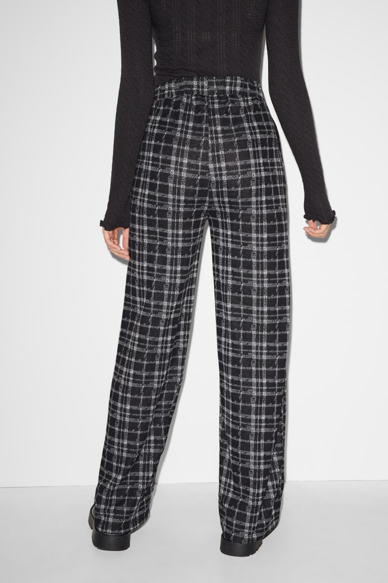 Black / White C&A Clockhouse Cloth Mid-rise Waist Palazzo Check Women's Trousers | RFNXL-4168