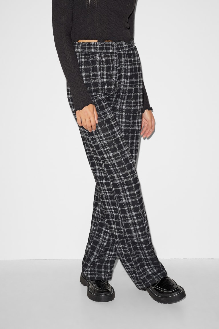 Black / White C&A Clockhouse Cloth Mid-rise Waist Palazzo Check Women's Trousers | RFNXL-4168