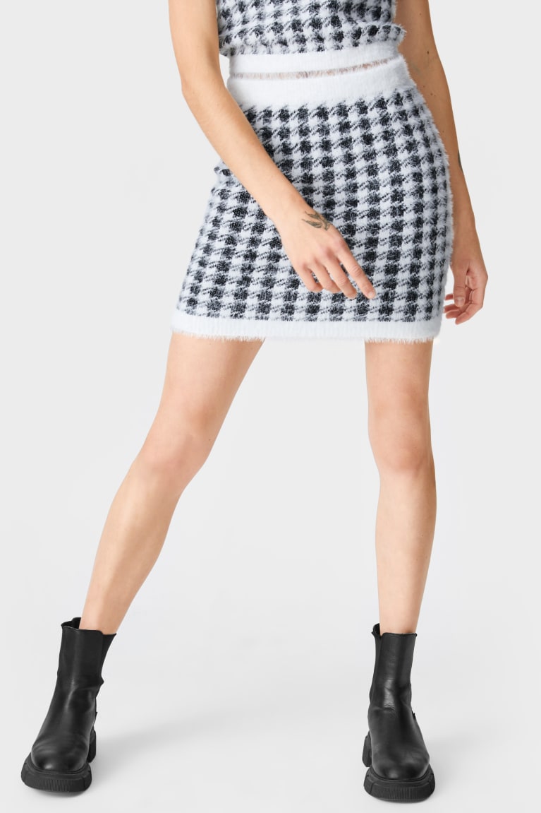 Black / White C&A Clockhouse Knitted Women's Skirts | GQFDR-5214