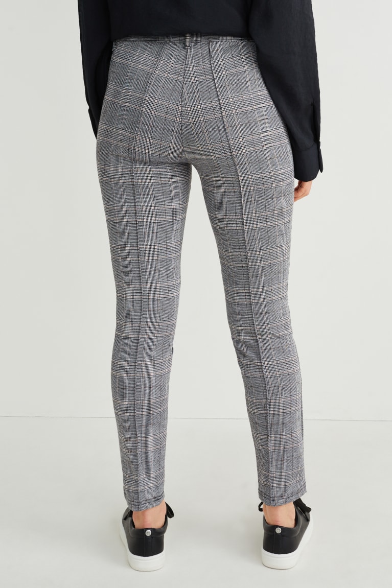 Black / White C&A Jersey Slim Fit Check Women's Trousers | FPNIY-5910