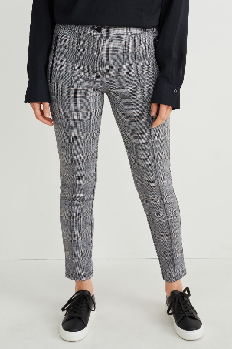 Black / White C&A Jersey Slim Fit Check Women's Trousers | FPNIY-5910