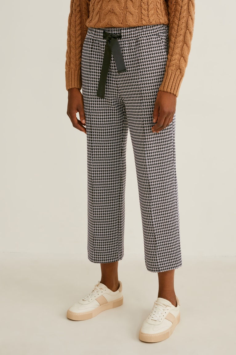 Black / White C&A Jersey Wide Leg Check Women's Trousers | JLFKH-5319