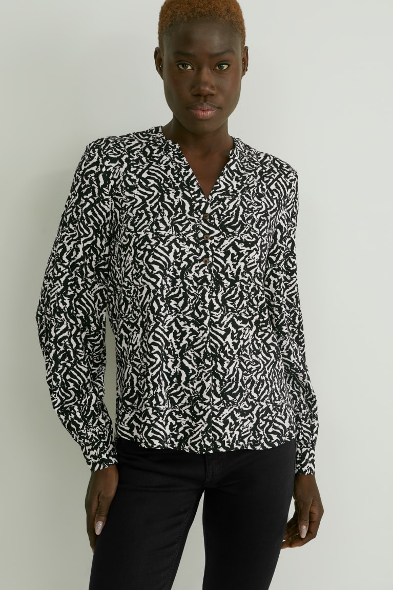 Black / White C&A Lenzing™ Ecovero™ Patterned Women\'s Blouses | DPVMX-1047