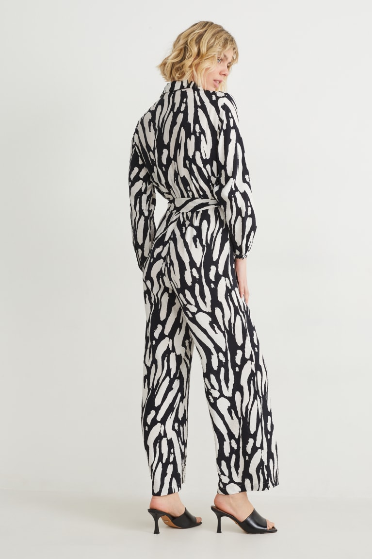 Black / White C&A Lenzing™ Ecovero™ Patterned Women's Jumpsuit | PLSZX-4960