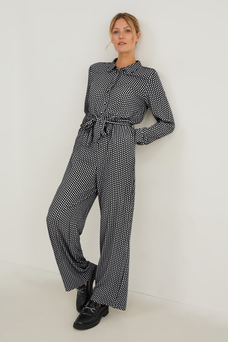 Black / White C&A Lenzing™ Ecovero™ Polka Dot Women\'s Jumpsuit | JXDWH-5719