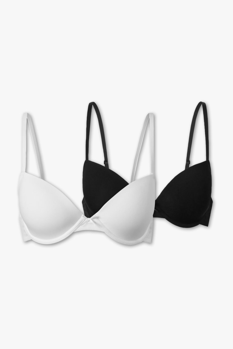 Black / White C&A Multipack Of 2 Underwire Bra Demi Organic Cotton Women's Underwear | FBYHE-8639