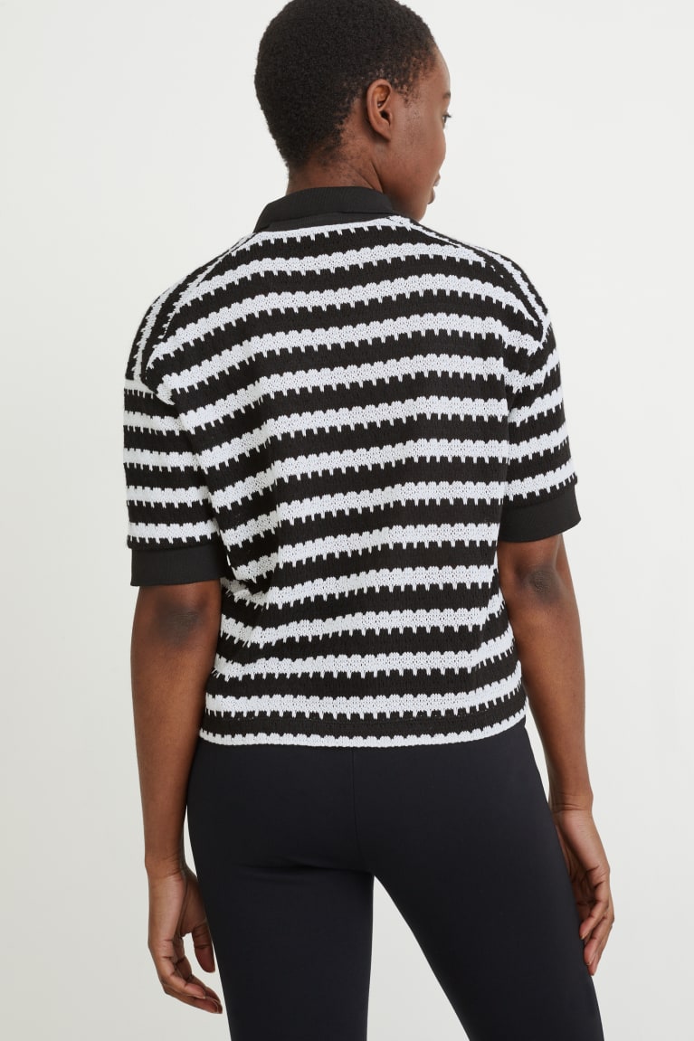 Black / White C&A Polo Striped Women's Shirts | CUFRI-1973