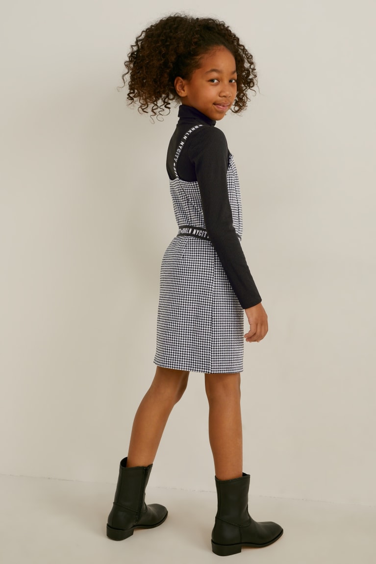 Black / White C&A Set And Polo Neck 2 Piece Girls' Dress | LVXTA-8619