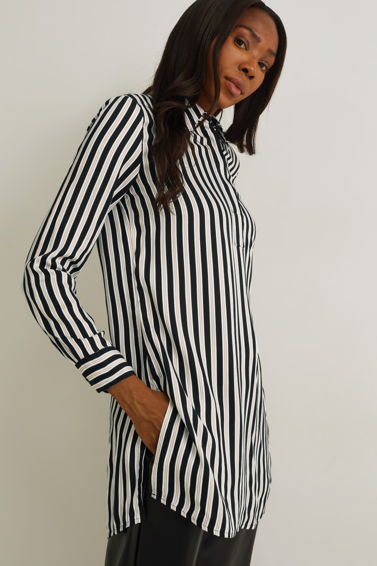 Black / White C&A Striped Women\'s Blouses | HDVUJ-5742