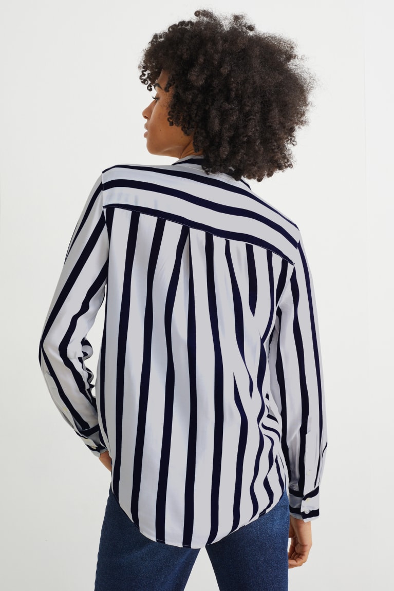 Black / White C&A With Livaeco™ Fibres Striped Women's Blouses | LUDBG-7401