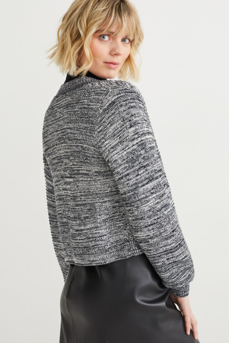 Black / White C&A With Recycled Polyester Women's Cardigan | LNMBD-5638