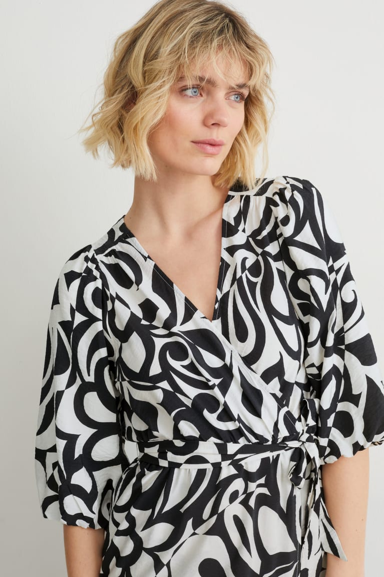 Black / White C&A Wrap Lenzing™ Ecovero™ Patterned Women's Dress | ODZEJ-2789