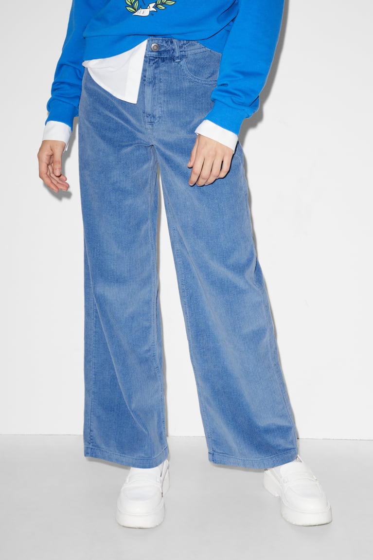 Blue C&A Clockhouse Corduroy High Waist Wide Leg Women's Trousers | LQSVM-4306