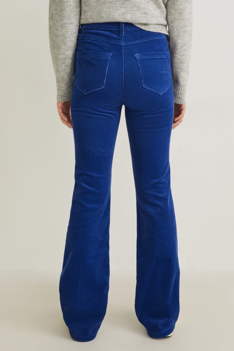 Blue C&A Corduroy High Waist Wide Flare Women's Trousers | NWRJV-5462