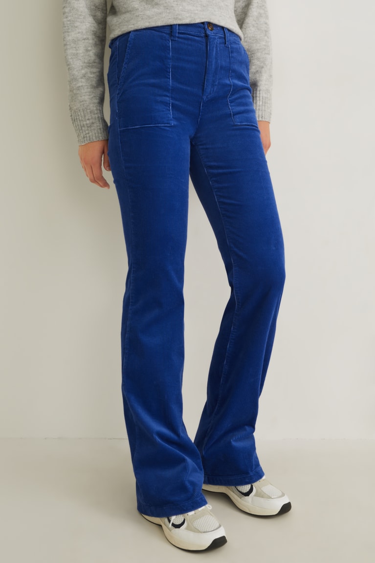 Blue C&A Corduroy High Waist Wide Flare Women's Trousers | NWRJV-5462