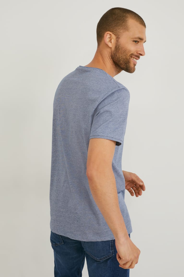 Blue C&A Flex Organic Cotton Lycra®- Striped Men's T-shirts | IXAJY-4082