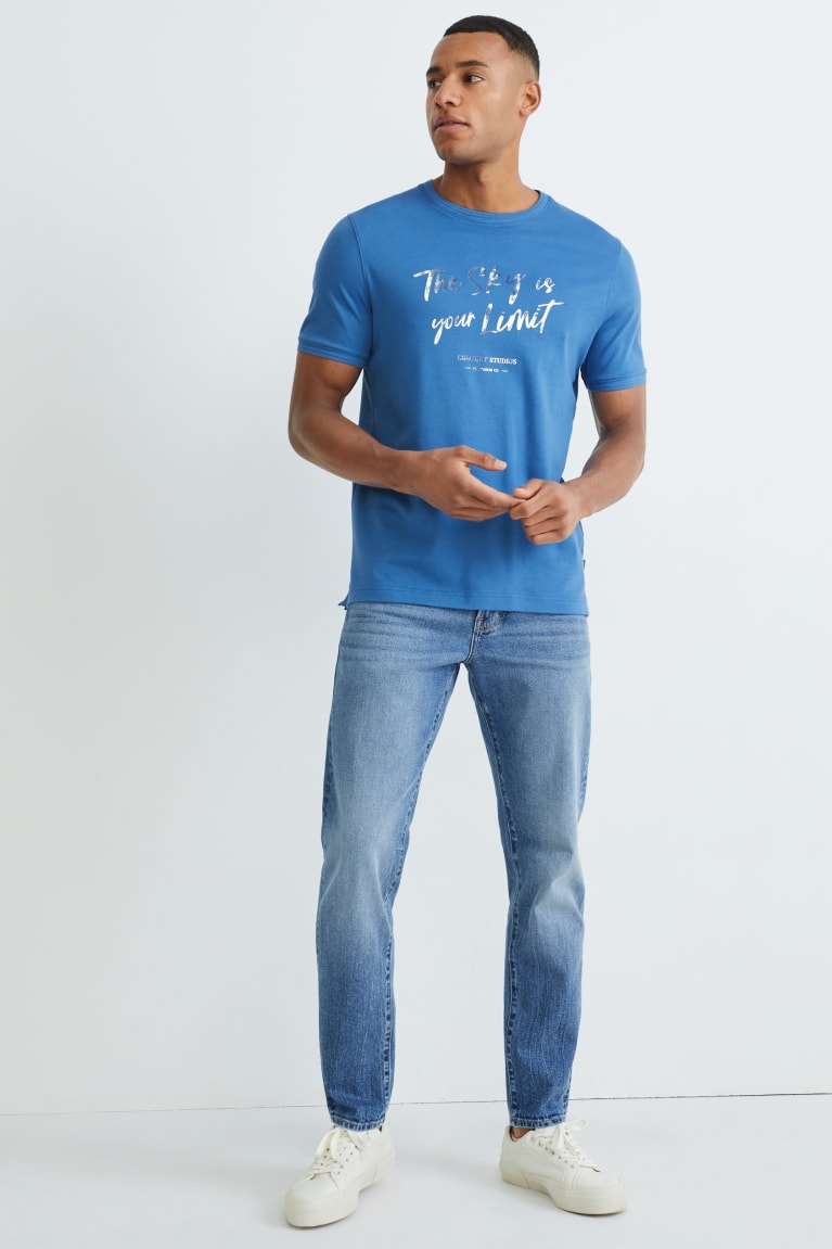 Blue C&A Pima Cotton Men's T-shirts | NRYQX-5497