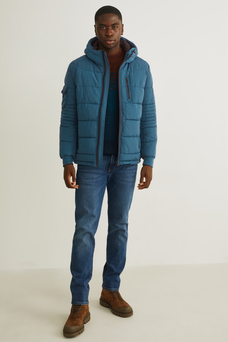 Blue C&A Quilted With Hood Men's Jackets | CTPZR-5487