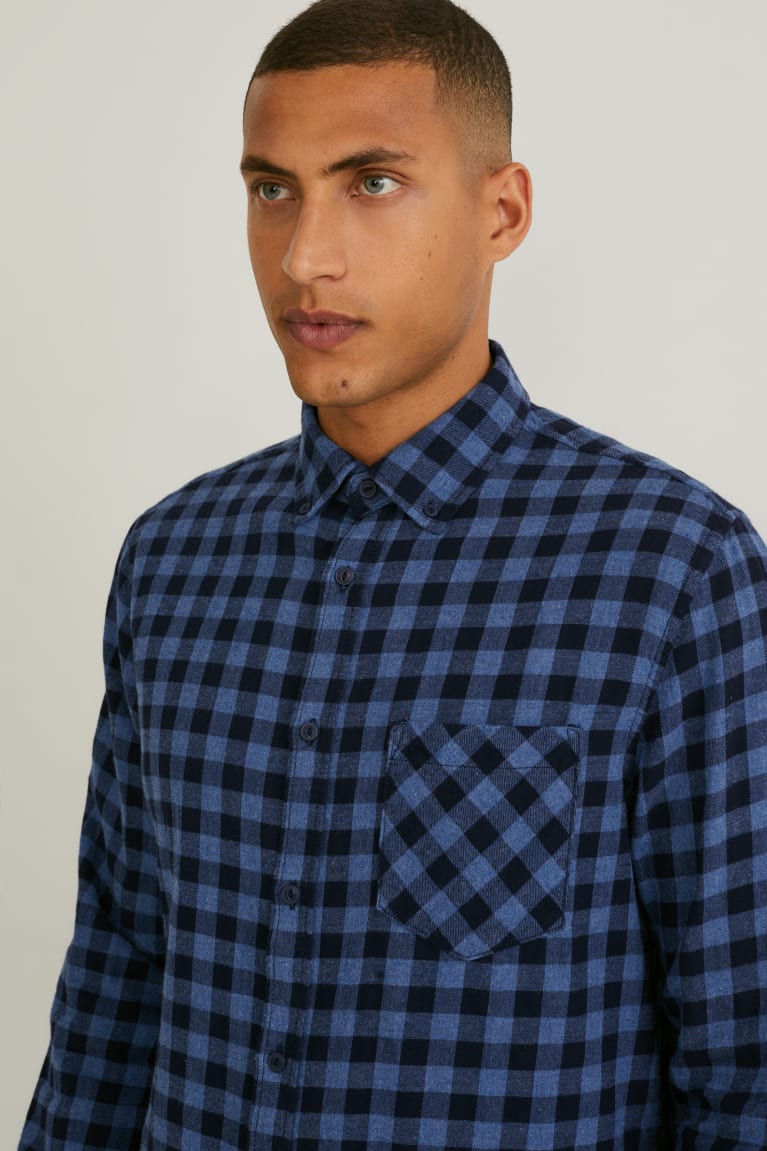 Blue C&A Regular Fit Button-down Collar Check Men's Shirts | ZEQXV-9362