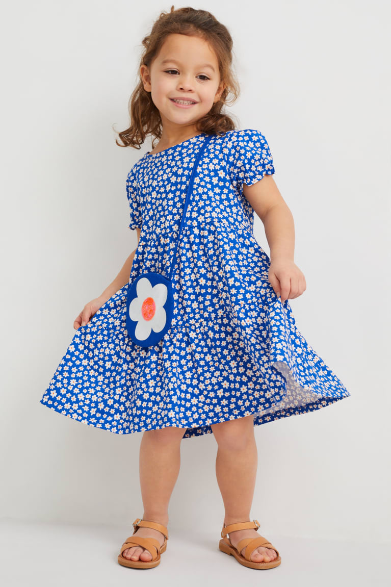 Blue C&A Set And Bag 2 Piece Floral Girls\' Dress | JFQHM-5329