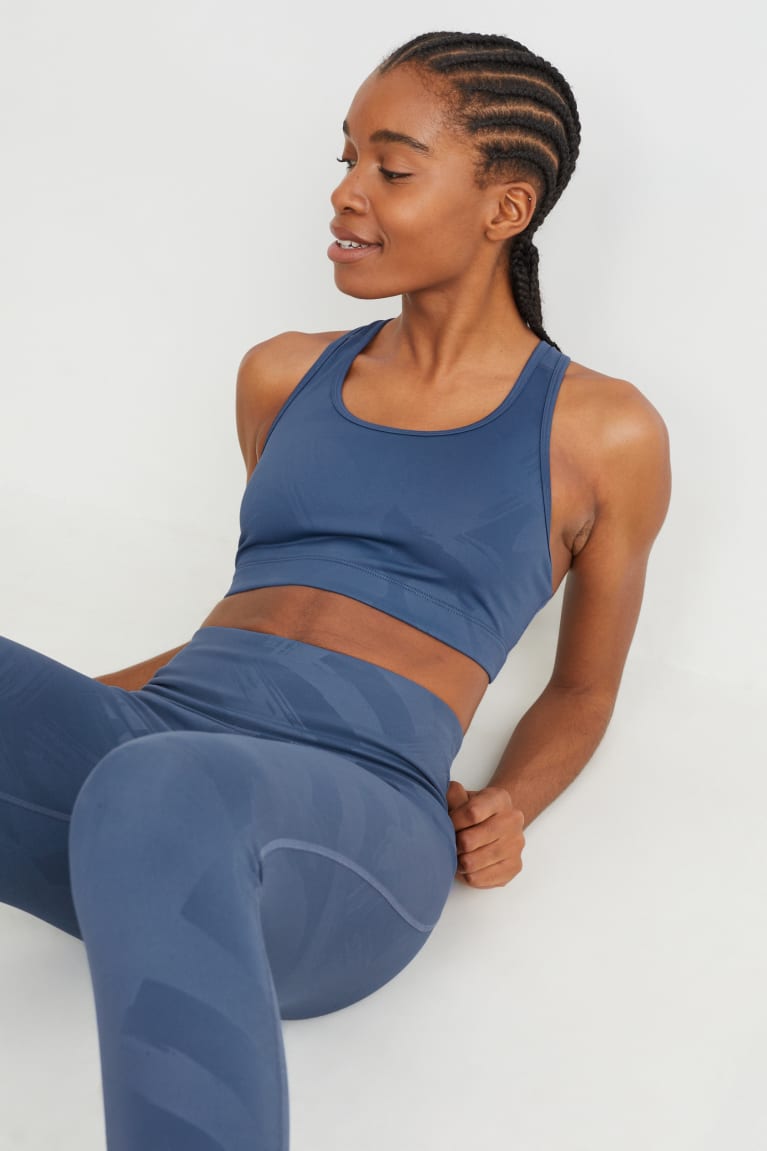 Blue C&A Sports Bra Padded 4 Way Stretch Women's Underwear | WXRHF-8315