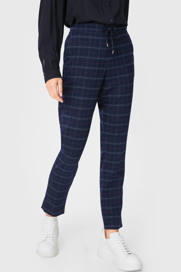 Blue C&A Tapered Fit Check Women's Trousers | CUDZA-4710