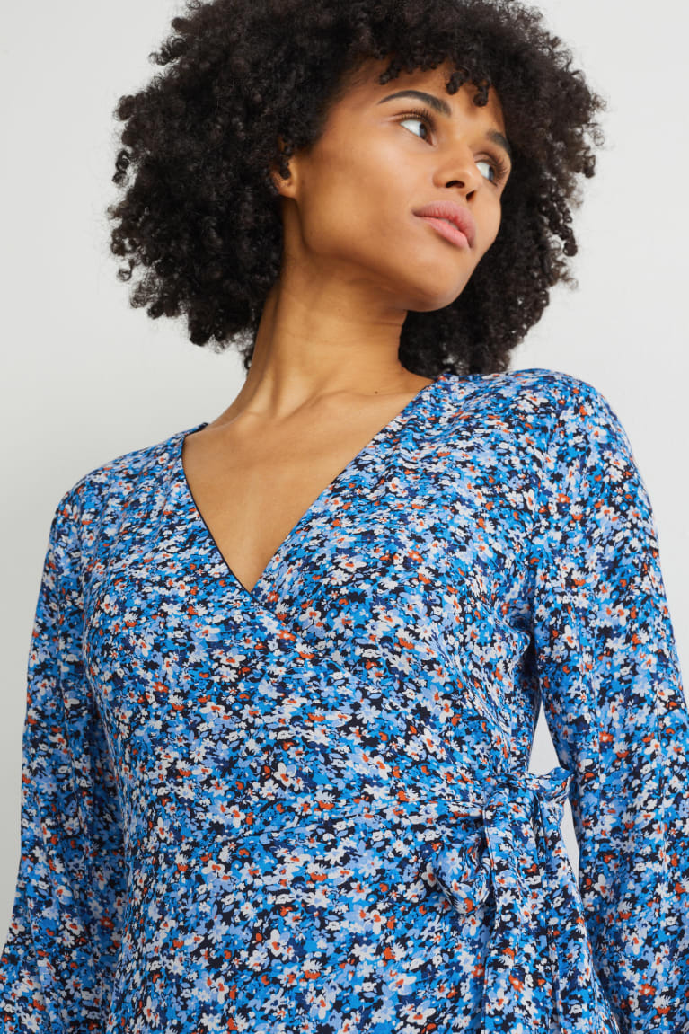 Blue C&A Wrap Lenzing™ Ecovero™ Floral Women's Dress | PIVFY-8394