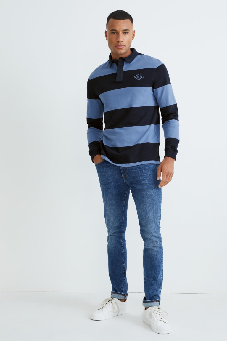 Blue / Dark Blue C&A Polo Striped Men's Shirts | KANXB-8427