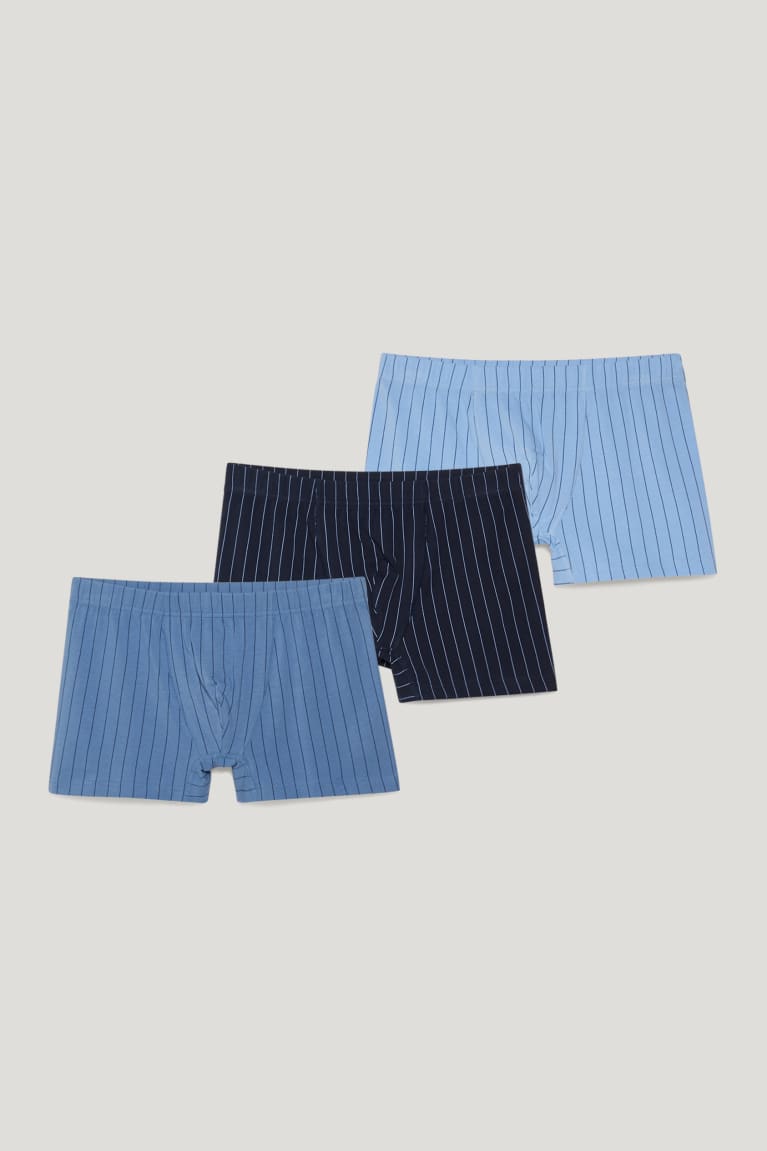 Blue / Light Blue C&A Multipack Of 3 Trunks Organic Cotton Lycra® Striped Men's Underwear | DNIHY-7195