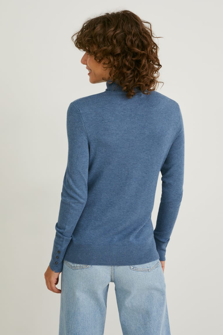 Blue Melange C&A Polo Neck Women's Jumper | XGUTO-7896