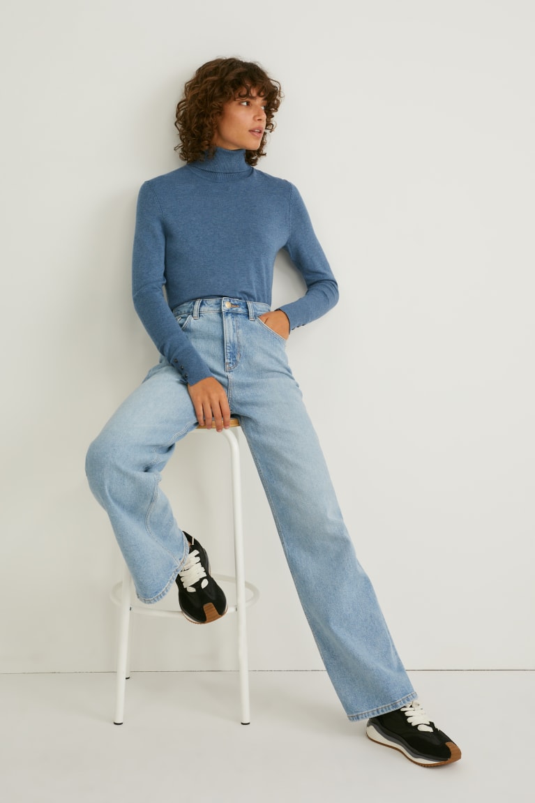 Blue Melange C&A Polo Neck Women's Jumper | XGUTO-7896