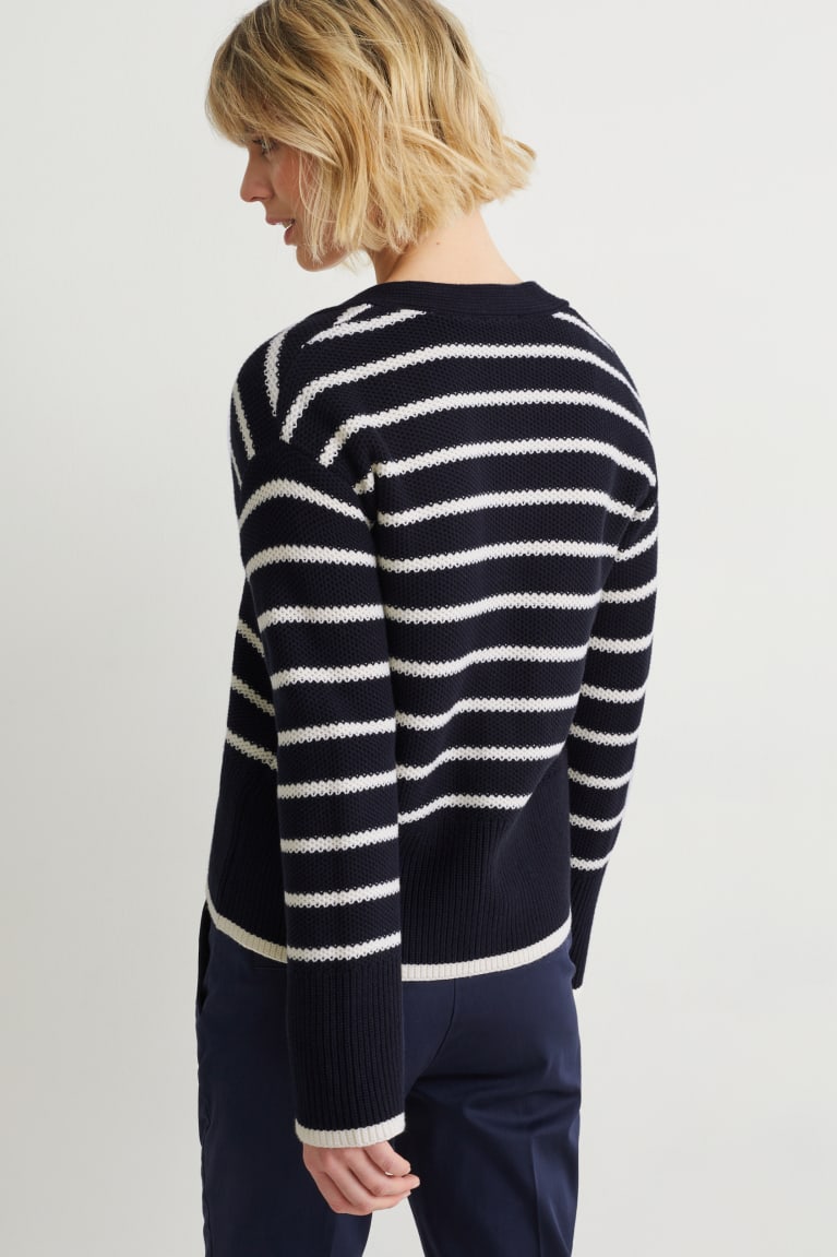 Blue / White C&A Basic Striped Women's Cardigan | YVRHK-6082