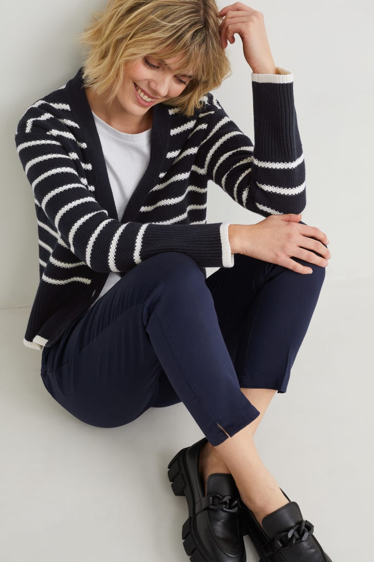 Blue / White C&A Basic Striped Women's Cardigan | YVRHK-6082