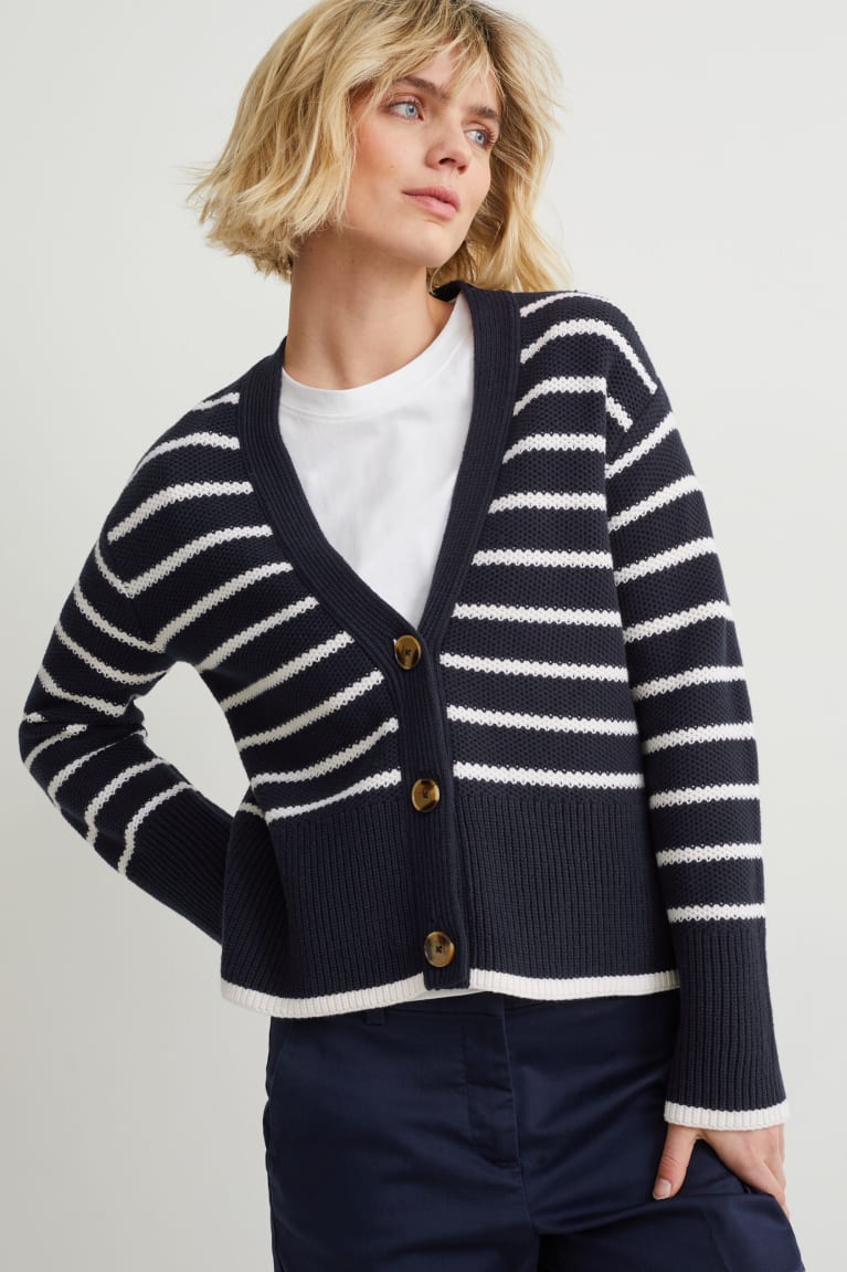 Blue / White C&A Basic Striped Women\'s Cardigan | YVRHK-6082