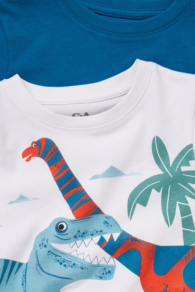 Blue / White C&A Multipack Of 2 Dinosaur And Digger Sleeve Boys' T-shirts | OXLTZ-7459