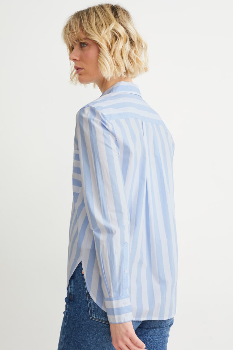 Blue / White C&A Striped Women's Blouses | PBVUR-3569