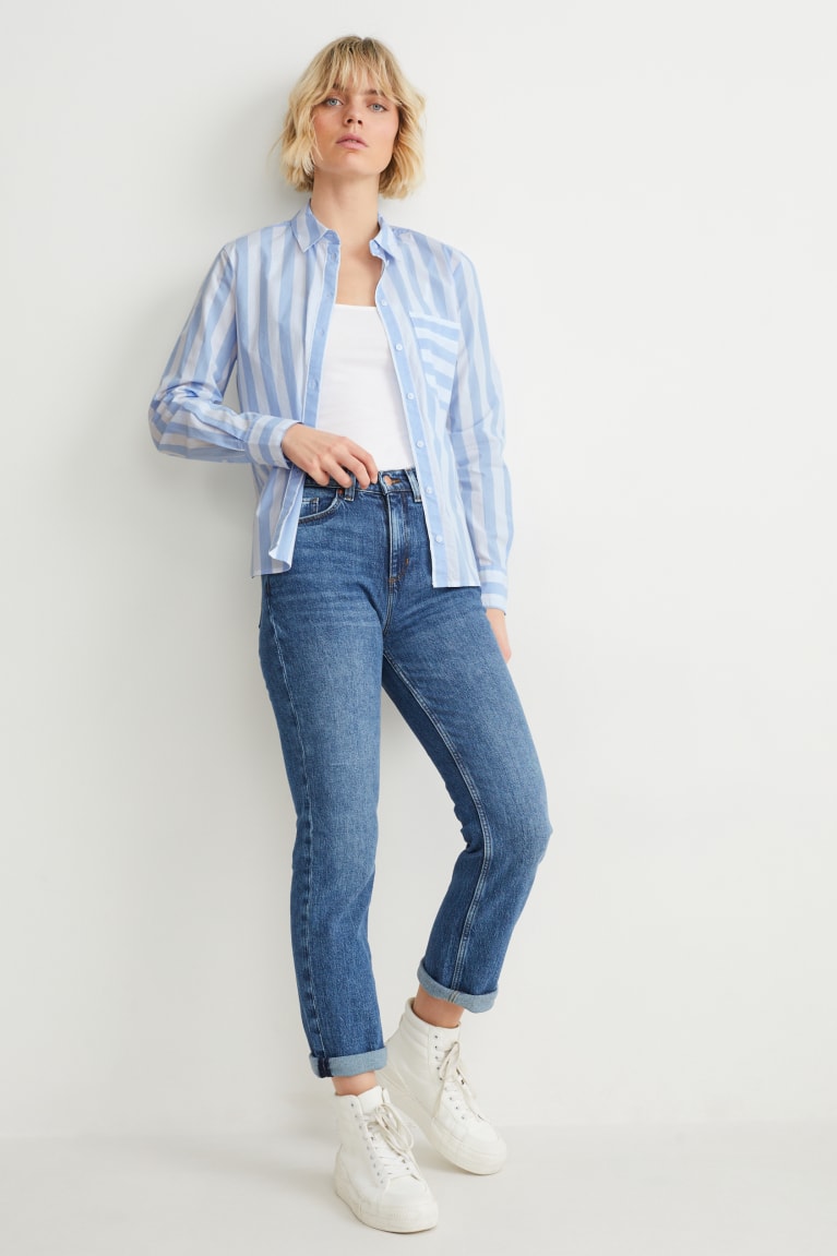 Blue / White C&A Striped Women's Blouses | PBVUR-3569