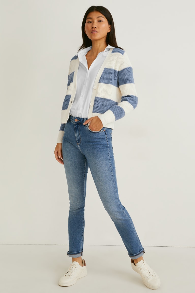 Blue / White C&A Striped Women's Cardigan | FLRSN-2690