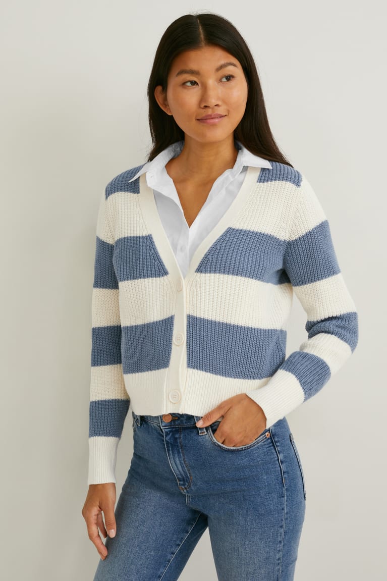 Blue / White C&A Striped Women\'s Cardigan | FLRSN-2690