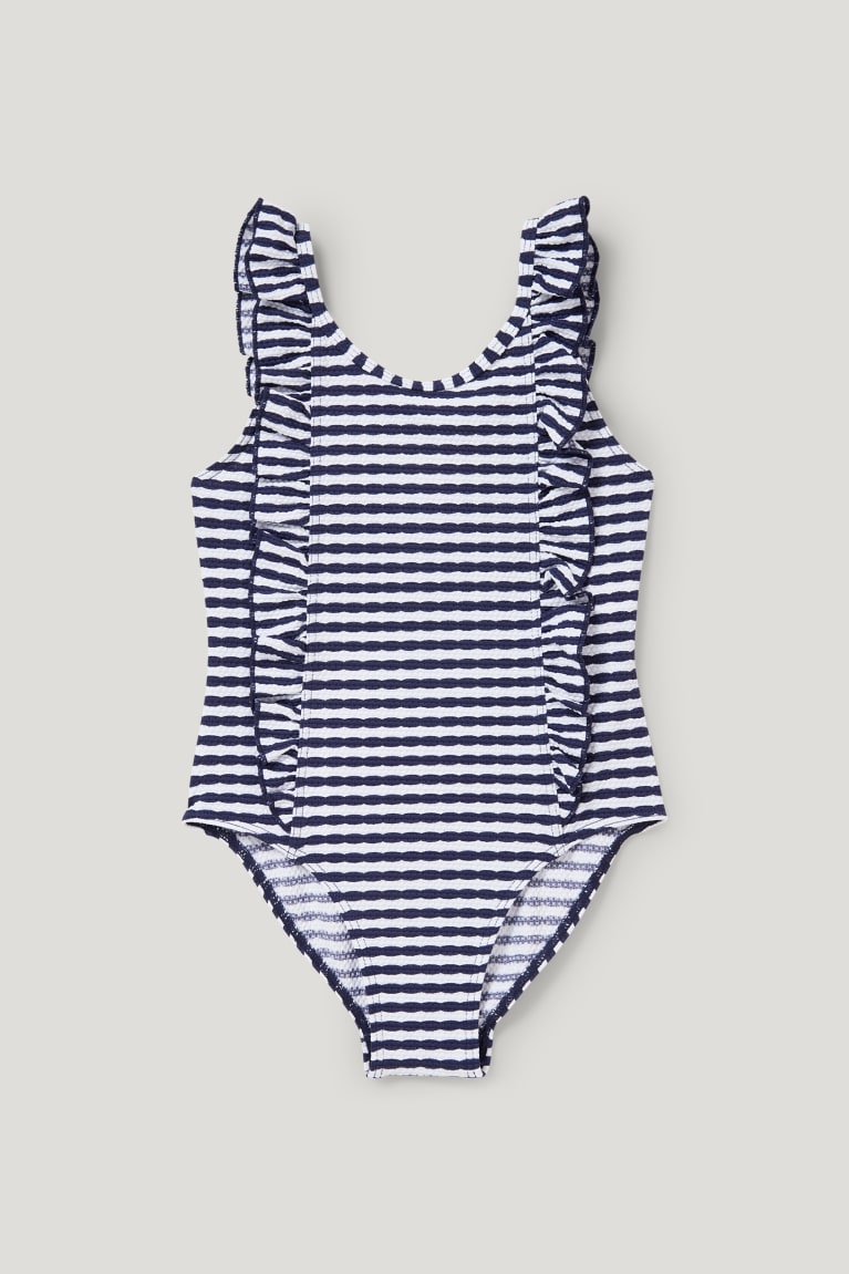 Blue / White C&A Swimsuit Lycra® Xtra Life™ Striped Girls\' Swimwear | NAVPO-6973