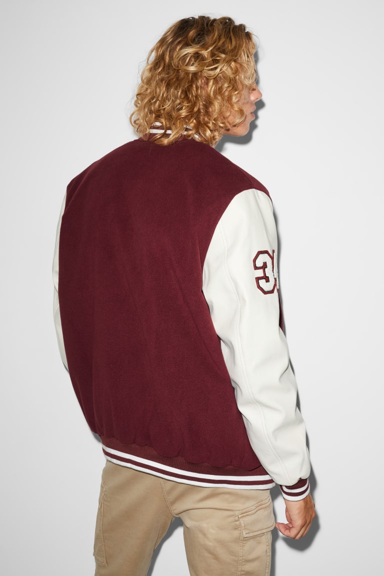 Bordeaux / White C&A Clockhouse Bomber Men's Jackets | BXCDG-5468