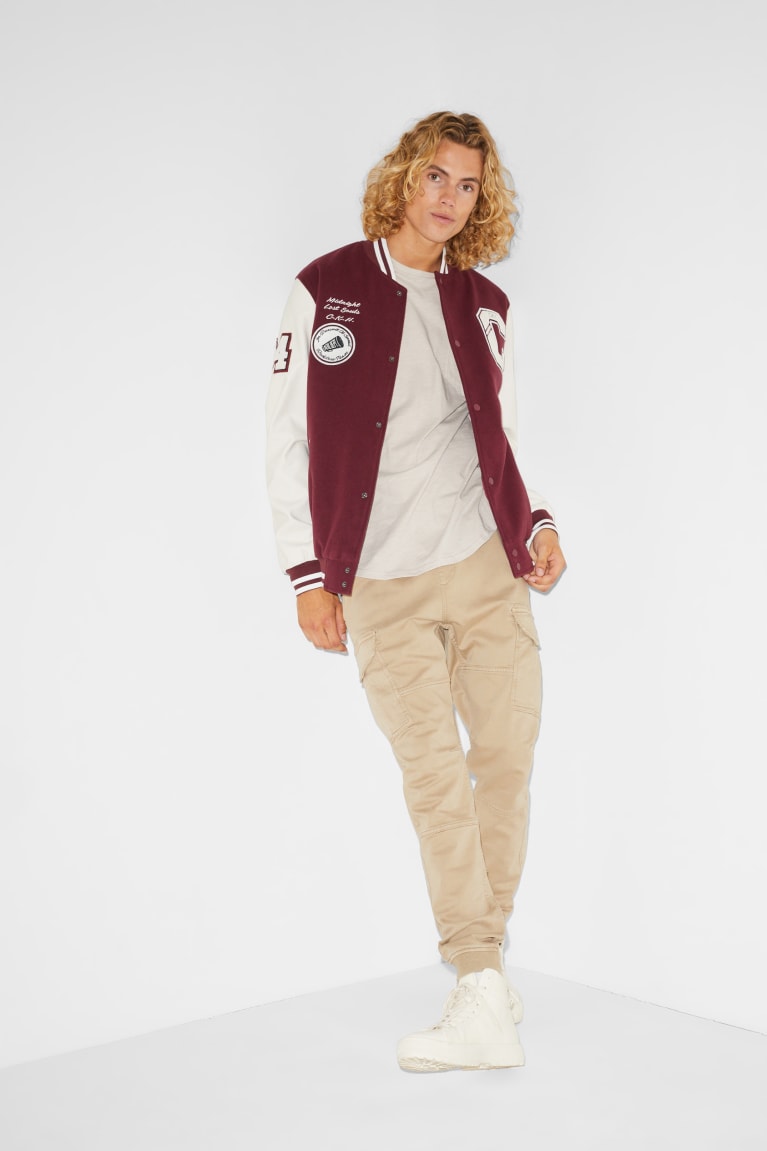 Bordeaux / White C&A Clockhouse Bomber Men's Jackets | BXCDG-5468